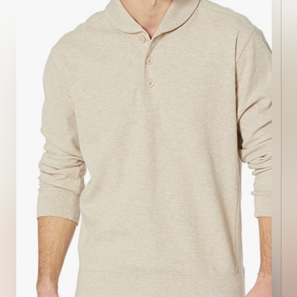 Men's Vince Beige Shawl Collar Cotton Henley Style Shirt‎  | Size XXL